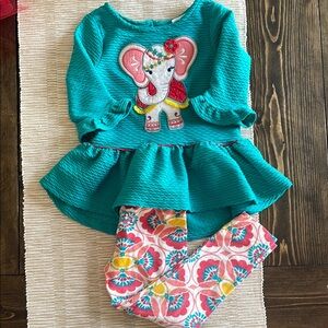 Girls' Elephant Outfit - Teal and Pink